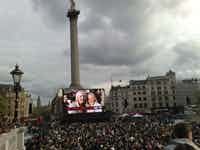 T Mobile advert filming in Trafalgar Square