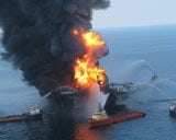 BP off shore oil rig Deepwater Horizon on fire