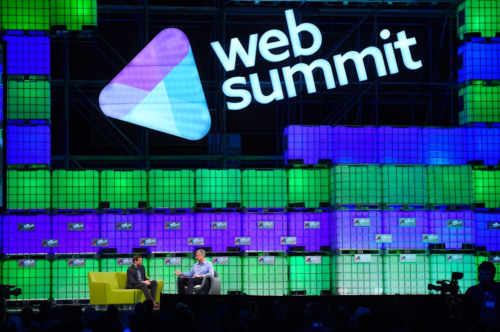 Twitter's head of global revenue Adam Bain (left) at the Web Summit, Dublin
