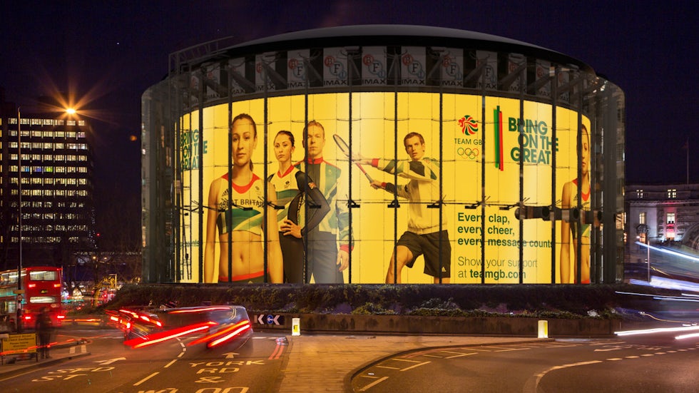 Digital outdoor sites such as London's IMAX banner at Waterloo will turn gold, silver or bronze as Team GB win medals during Rio 2016