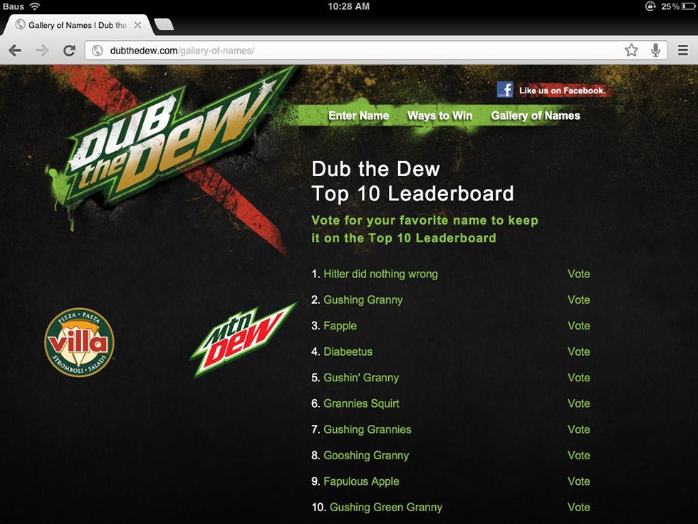 Mountain Dew, Dub the Dew