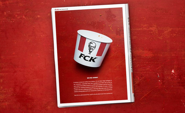 kfc advertisement with fck slogan on kfc box