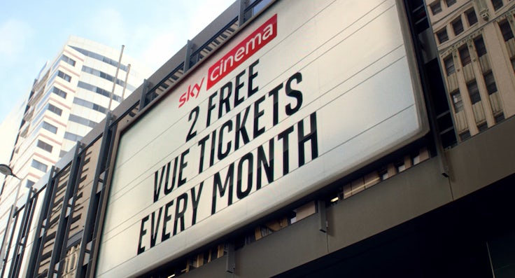 A mocked up billboard with the Sky and Vue Cinemas partnership deal